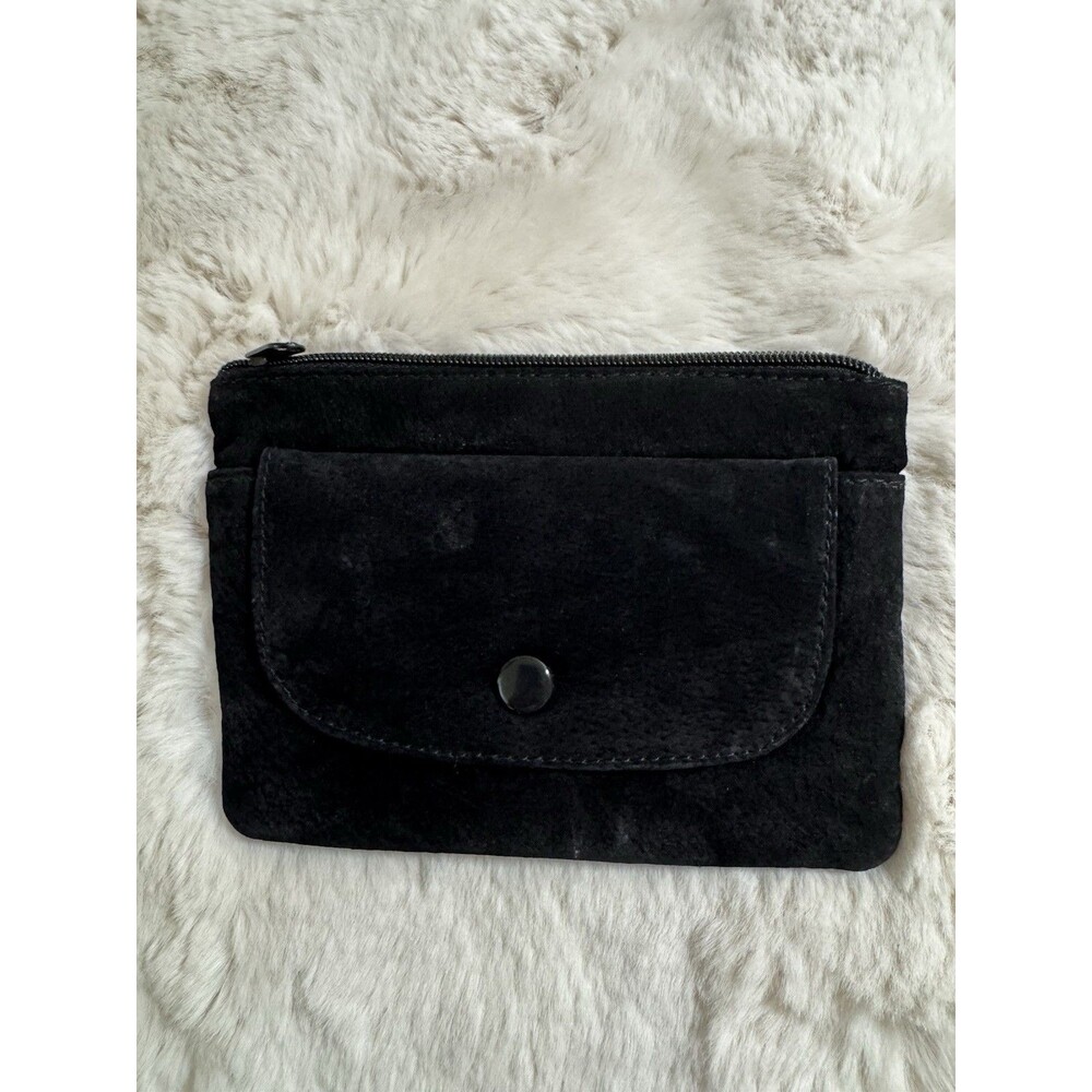 Black Suede Leather Clutch Bag Wallet Jewelry Case Makeup Bag Mini Snap Pocket